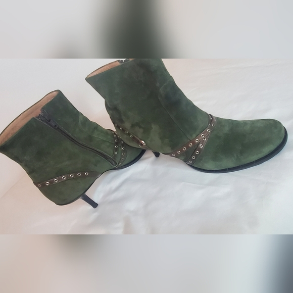 GOFFREDO FANTINI-size 40/10 -suede leather booties- brown leather stitched strap - Picture 14 of 15